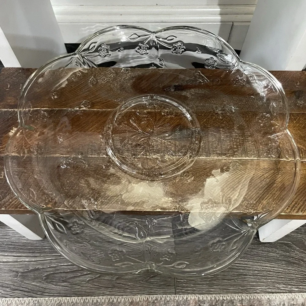 Vintage Anchor Hocking Glass Serving Platter Savannah Floral 12